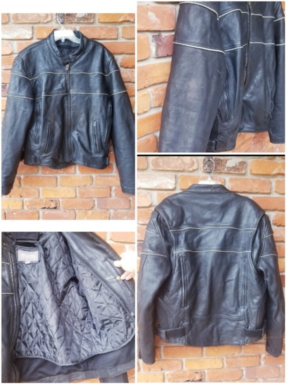 Wilsons Heavy BLACK Leather Motorcycle Jacket (Mens L)80s/90s Vintage Lined Coat